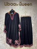 Ready To Wear White Black Rayon Satin Embroidery Kurti Palazo With Dupatta