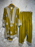 Ready To Wear Black Mustard Peacock Green Rayon Satin Embroidery Kurti Farshi Salwar With Dupatta