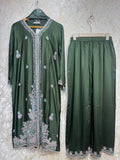 Ready To Wear Green Lavender Rayon Satin Embroidery Kurti Palazo With Dupatta