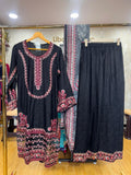 Ready To Wear Taupe Brown Light Purple White Black Peach Jacquard Cotton Kurti Palazo With Dupatta