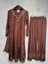 Ready To Wear Brown Rayon Satin Embroidery Anarkali Suit With Dupatta