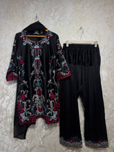 Ready To Wear Black And Orange Natural Crep Silk Embroidery Kurti Farshi Salwar With Dupatta