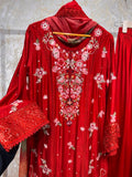Ready To Wear Fanta Color White Black Rayon Satin Embroidery Kurti Plazo With Dupatta