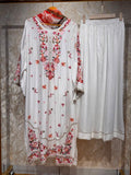 Ready To Wear Fanta Color White Black Rayon Satin Embroidery Kurti Plazo With Dupatta
