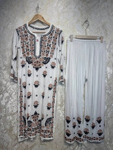 Ready To Wear White Brown Rayon Cotton Chikankari Kurti Palazo