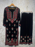 Ready To Wear Black Rayon Cotton Chikankari Kurti Palazo
