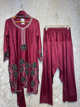Ready To Wear Berry Pink Rayon Satin Embroidery Kurti Farshi Salwar With Dupatta