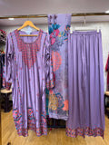 Ready To Wear Golden Dark Aqua Green Cream Purple Sky Blue IMP Rayon Cotton Kurti Palazo With Dupatta