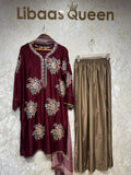 Ready To Wear White Maroon Black Taupe Brown Rayon Satin Embroidery Kurti Palazo With Dupatta
