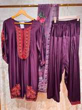 Ready To Wear Purple Cream Dark Aqua Green Maroon Rayon Satin Kurti Farshi Salwar With Dupatta