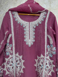 Ready To Wear Dark Rose Pink IMP Crunchy Silk Embroidery Kurti Palazo With Dupatta