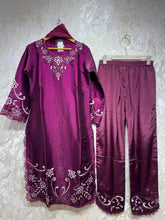 Ready To Wear Wine IMP Crunchy Silk Embroidery Kurti Palazo With Dupatta