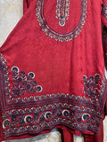 Ready To Wear Crimson Red IMP Rayon Satin Embroidery Kurti Farshi Salwar With Dupatta