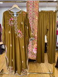 Ready To Wear Cream Sky Blue Wine Golden Dark Aqua Green IMP Rayon Cotton Kurti Palazo With Dupatta