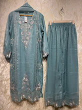Ready To Wear Sky Blue White Pista Green IMP Crunchy Silk Kurti Palazo With Dupatta