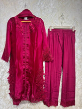 Ready To Wear Dark Pink Casio Chiffon Embroidery Kurti Pant With Dupatta
