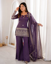 Ready To Wear Bell Bottom Pant Style Purple Suit Suit