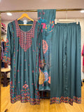 Ready To Wear Golden Dark Aqua Green Cream Purple Sky Blue IMP Rayon Cotton Kurti Palazo With Dupatta