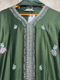 Ready To Wear Green Lavender Rayon Satin Embroidery Kurti Palazo With Dupatta