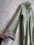 Ready To Wear Pista Green And Purple Natural Crep Silk Embroidery Kurti Farshi Salwar With Dupatta