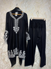 Ready To Wear Black Rayon Satin Embroidery Kurti Farshi Salwar With Dupatta