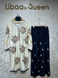 Ready To Wear White Maroon Black Taupe Brown Rayon Satin Embroidery Kurti Palazo With Dupatta
