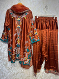 Ready To Wear Black And Orange Natural Crep Silk Embroidery Kurti Farshi Salwar With Dupatta