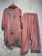 Ready To Wear Peach IMP Crunchy Silk Embroidery Kurti Farshi Salwar With Dupatta