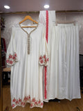 Ready To Wear White Black Brown Dusty Mauve Sage Green IMP Rayon Cotton Hand Work Kurti Palazo With Dupatta