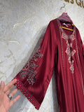 Ready To Wear Maroon Ruby Burgundy Rayon Satin Embroidery Kurti Palazo With Dupatta