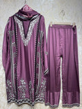 Ready To Wear Maroon White Purple Orange Rayon Satin Embroidery Kurti Palazo With Dupatta