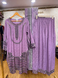 Ready To Wear Taupe Brown Light Purple White Black Peach Jacquard Cotton Kurti Palazo With Dupatta