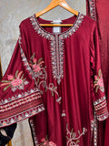 Ready To Wear Black Maroon Navy Blue Copper Brown Rayon Satin Embroidery Kurti Farshi Salwar With Dupatta