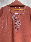 Ready To Wear Peach IMP Crunchy Silk Embroidery Kurti Farshi Salwar With Dupatta