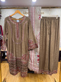 Ready To Wear Taupe Brown Light Purple White Black Peach Jacquard Cotton Kurti Palazo With Dupatta