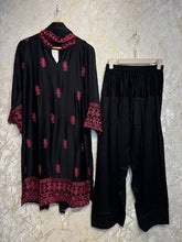 Ready To Wear Black Rayon Satin Embroidery Kurti Farshi Salwar With Dupatta