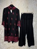 Ready To Wear Black Rayon Satin Embroidery Kurti Farshi Salwar With Dupatta