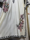 Ready To Wear Cream Wine Sky Blue Lavender Rayon Satin Embroidery Kurti Pant With Dupatta