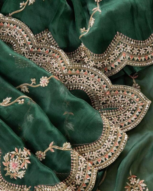 Buy Green Vichitra Silk Embroidery Work Saree With Blouse