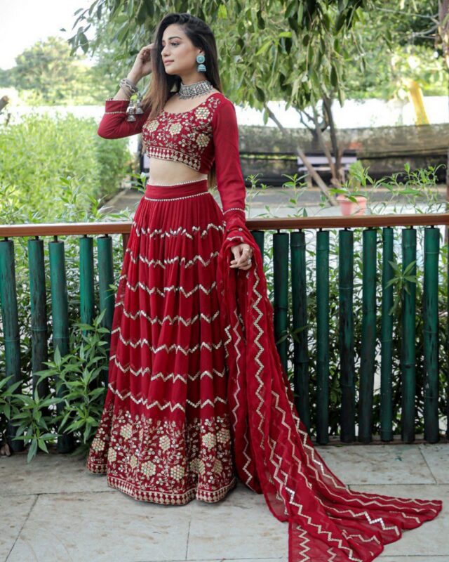 Exclusive Red Pure Georgette Embroidery Work Lehenga Choli