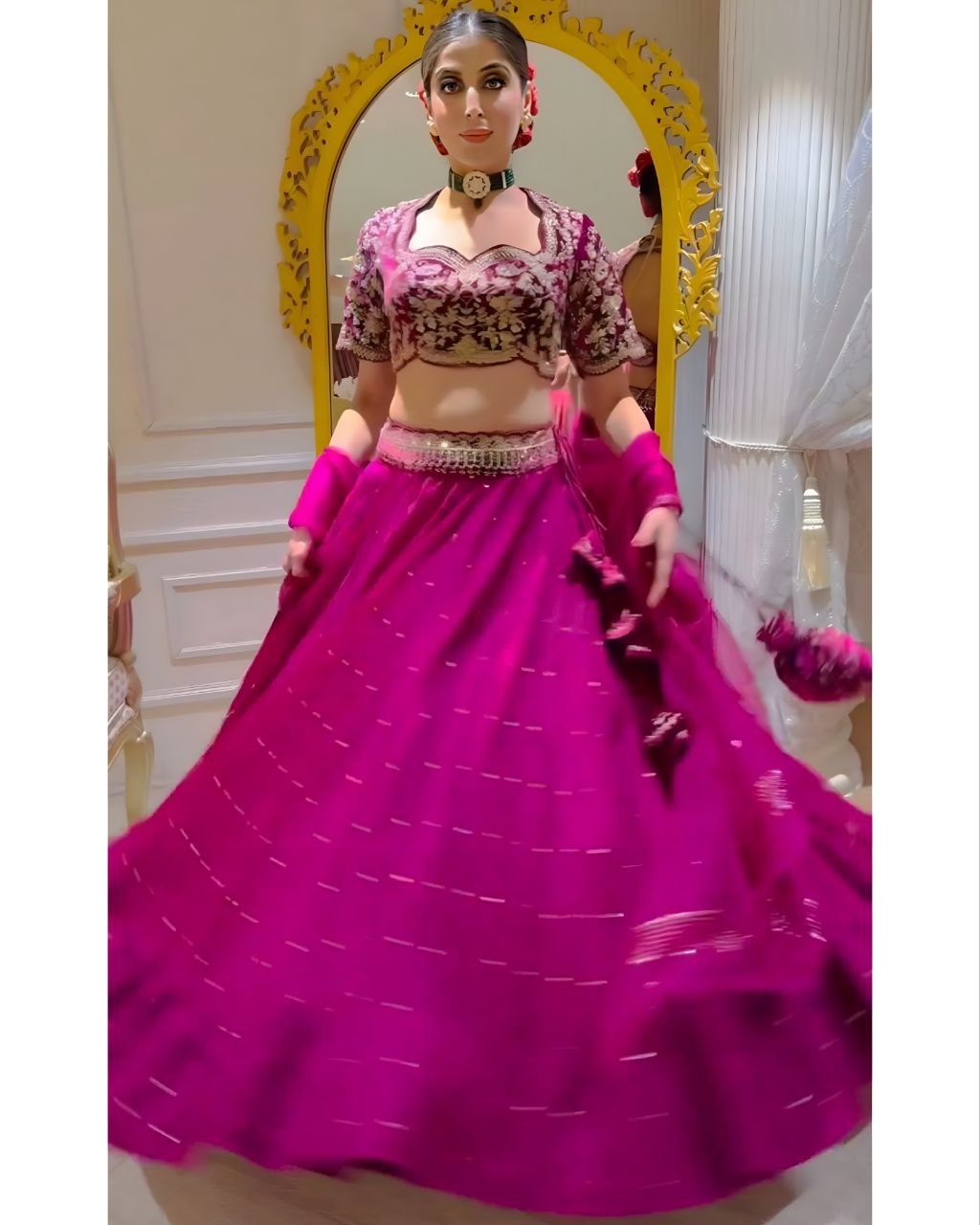 Dark Pink Georgette Embroidery Work Lehenga Choli With Dupatta