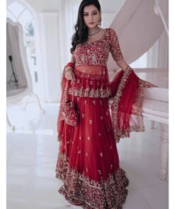 Ruby Red Georgette Sequence Work Lehenga Choli With Dupatta