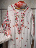 Ready To Wear Fanta Color White Black Rayon Satin Embroidery Kurti Plazo With Dupatta