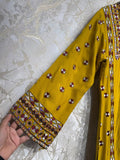 Ready To Wear Mustard Rayon Satin Embroidery Kurti Farshi Salwar With Dupatta