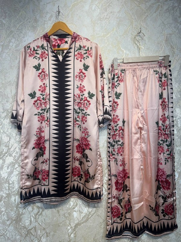Ready To Wear Blush Pink IMP Rayon Satin Turkish Kurti Palazo