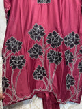 Ready To Wear Berry Pink Rayon Satin Embroidery Kurti Farshi Salwar With Dupatta