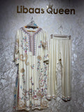 Ready To Wear Cream Wine Brown Black Rayon Satin Embroidery Kurti Pant With Dupatta