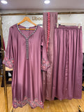 Ready To Wear White Black Brown Dusty Mauve Sage Green IMP Rayon Cotton Hand Work Kurti Palazo With Dupatta