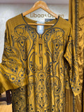 Ready To Wear Cream Antique Gold IMP Rayon Cotton Kashmiri Work Kurti Palazo With Dupatta