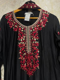 Ready To Wear Black And Pink Rayon Satin Embroidery Kurti Palazo With Dupatta